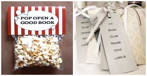 Add a little magic to your next book soiree with inspiration from this list of 17 incredibly creative, do-it-yourself bookish party favors. Bookish Party, Book Club Ideas Hosting, Book Themed Birthday Party, Book Club Suggestions, Book Club Parties, Book Themed Party, Book Swap, Book Page Wreath, Book Launch Party