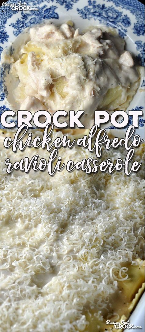 Chicken Alfredo Ravioli, Ravioli Alfredo, Crock Pot Chicken Alfredo, Alfredo Ravioli, Crockpot Ravioli, Chicken Ravioli, Crockpot Chicken Alfredo, Alfredo Chicken, Ravioli Casserole