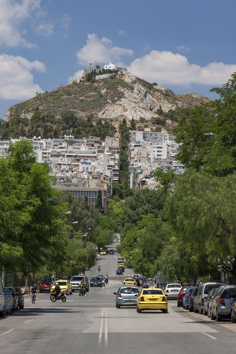 Mount Lycabettus seen from Pangrati, Kolonaki, Athens, Attica_ Greece Mount Lycabettus, Greece Pics, Hill Photo, Attica Greece, Greek Travel, Grece Antique, Venice Travel, Visiting Greece, Athens Greece