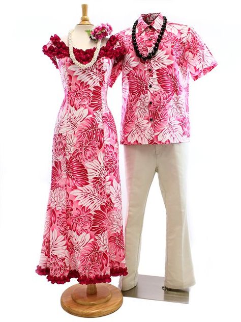 Aloha Outlet Exclusive! Men's Hawaiian Shirt Matching Hawaiian Outfits [Gradation Monstera / Pink] Islander Dresses, Samoan Dresses, Polynesian Dresses, African Shift Dress, Matching Hawaiian Outfits, Tahitian Dress, Hula Dress, Dress Hawaiian Style, Samoan Dress