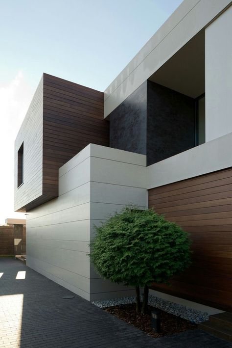 Minimal Architecture House, White Exterior Houses, Front Wall Design, Exterior Wall Cladding, Exterior Tiles, Cladding Design, House Cladding, Contemporary House Exterior, Modern Exterior House Designs