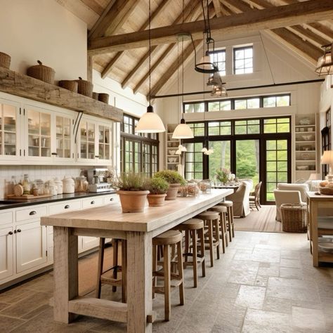 Cathedral Ceiling Living Room, Industrial Style Kitchen, Farmhouse Industrial, Farmhouse Kitchens, Kitchen Aesthetic, Rustic Kitchen Design, Farmhouse Kitchen Design, Cozy Farmhouse, Style Deco