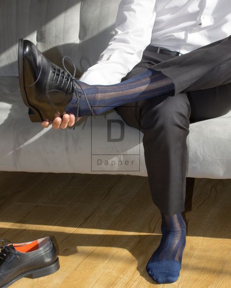 Sheer Shoes, Suit Socks, Men Suit Shoes, Men In Socks, Custom Cowboy Boots, Formal Men, Formal Men Outfit, Nylon Dress, Sheer Socks