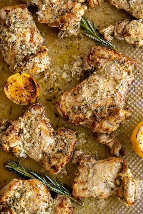 greek chicken marinade on baking sheet ready to eat! #chicken #greekrecipes #mediterraneandiet Greek Marinade For Chicken, Protein In Chicken, Greek Marinade, Chicken Greek, Marinade Chicken, Greek Chicken Marinade, Antipasto Pasta Salads, Garlic Marinade, Greek Chicken Recipes