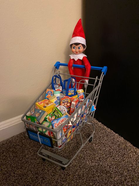 Elf On The Shelf Mini Brands, Elf On The Shelf Shopping Cart, Elf Shopping Cart, Olympic Idea, Elf Ideas Easy, Elf Activities, Xmas Elf, Awesome Elf On The Shelf Ideas, Kids Christmas Party