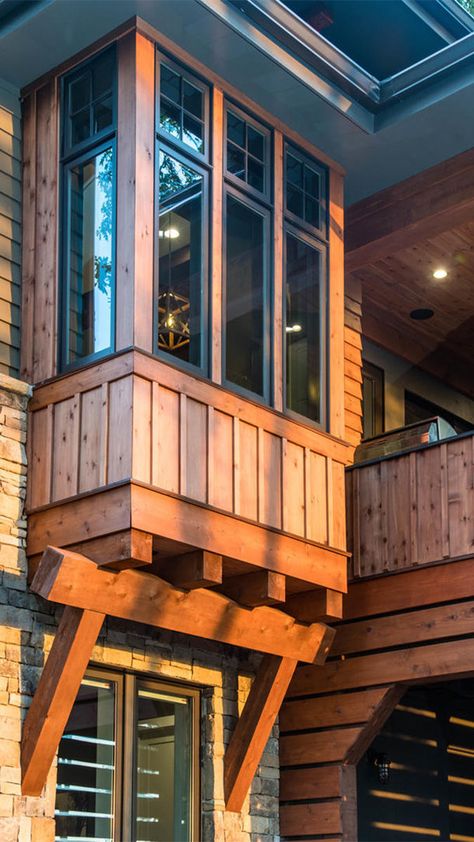 Modern Craftsman in the Mountains - Fine Homebuilding Window Bump Out, Bay Window Exterior, Mountain Dream Homes, Home Building Tips, Modern Mountain Home, Bow Window, Contemporary Exterior, Modern Craftsman, Mountain Modern