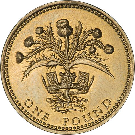 1984 One Pound Coin - Reverse Design by Leslie Durbin Royal Diadem, One Pound Coin, English Coins, British Pound, 50p Coin, Royal Mint, Coin Design, Scottish Thistle, One Pound