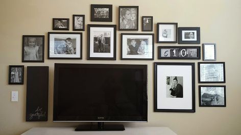 Black and White TV Gallery Wall Decor Inspiration London Renovation, Vintage French Bedroom, Tv Gallery Wall, Tv Ideas, Beautiful Frames, White Tv, Flat Screen Tv, Gallery Wall Inspiration, Living Room Tv Wall