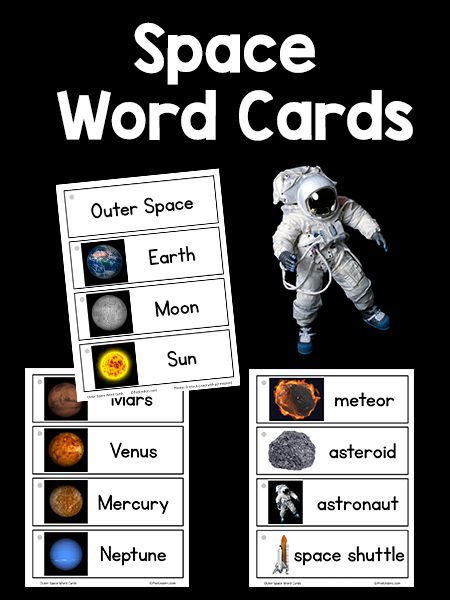 Picture-Word Cards Printables - PreKinders Space Art For Kids, Space Vocabulary, Space Lesson Plans, Space Theme Preschool, Space Activities For Kids, Space Lessons, Space Preschool, Teaching Lessons Plans, Space Classroom