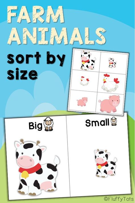 Farm Animals Printables, Animal Learning Activities, Preschool Sorting, Farm Activities Preschool, Sort By Size, Farm Animals Preschool, Farm Lessons, Farm Animals Activities, Animals Preschool