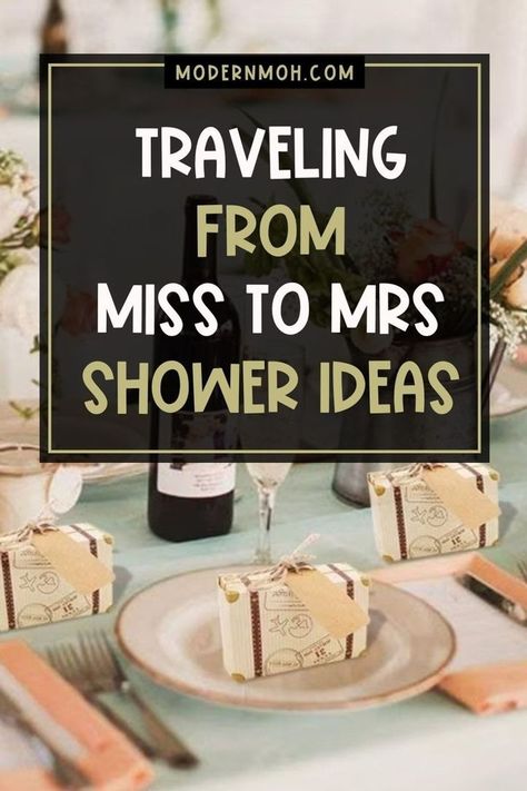 Take your bridal shower on the road with 8 traveling from Miss to Mrs shower ideas! From decor to games, we've got your passport to an unforgettable travel-themed bridal shower party. Get ready to board the fun train and explore adventure bridal shower ideas. Check out these travel bridal shower ideas now! | Wedding Showers Traveling From Miss To Mrs Shower Ideas, Miss To Mrs Shower Ideas, Maid Of Honor Responsibilities, Traveling From Miss To Mrs, Honeymoon Shower, Travel Theme Bridal Shower, Travel Bridal Showers, Bridal Shower Prizes, Travel Party Theme