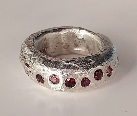 Cuttlebone cast silver ring with garnets and rhodolites. Chunky Ring With Stone, Clay Ring, Organic Textures, Silver Clay, Chunky Rings, Favorite Rings, Recycled Sterling Silver, Stone Rings, My Favourite