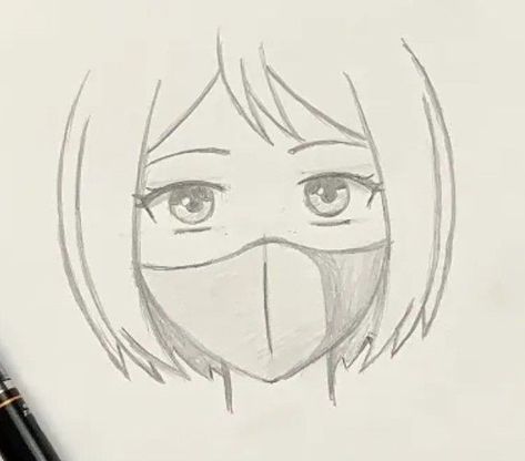 Easy Chibi Drawings, Easy Pencil Drawings, Anime Face Drawing, Girl Drawing Easy, How To Draw Anime, Pencil Sketch Images, Girl Drawing Sketches, Wearing A Mask, Cool Pencil Drawings