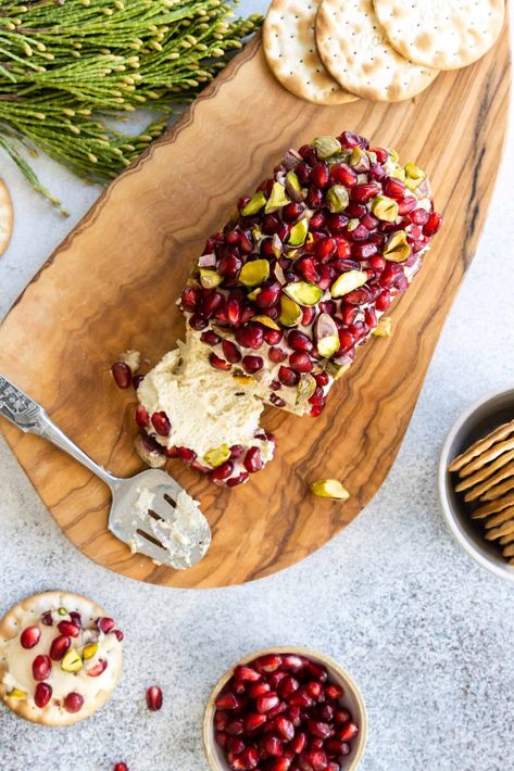 Pomegranate Pistachio Cheese Log | Plant-based, Vegan Vegan Recipes For Breakfast, Pomegranate Pistachio, Cheese Log Recipes, Starting A Brand, Vegan Xmas, Cheese Log, Plant Based Cheese, Vegan Chef, Cranberry Cheese