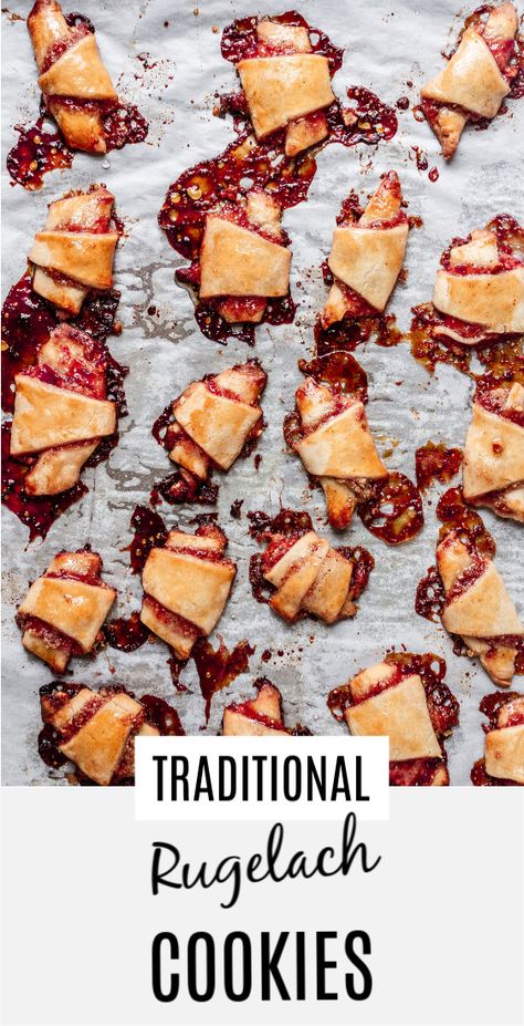 This easy Rugelach cookie recipe is buttery flaky and soft and can be filled with chocolate, cinnamon or fruit filling. |#rugelach #rugelachrecipe #rugelachcookie #chocolaterugelachreicipe #easyrugelachrecipe #easyrugelachdough #traditionalrugelchrecipe #jewishrugelacrecipe #rugelachphotography #cookierecipe  #raspberryrugelach | Jam Rugelach Recipe, Jewish Recipes Desserts, Jewish Cookies Recipes, Apricot Rugelach Recipe, Jewish Pastries, Homemade Pastry Dough, Jam Filled Cookies, Jewish Cookies, Jewish Desserts