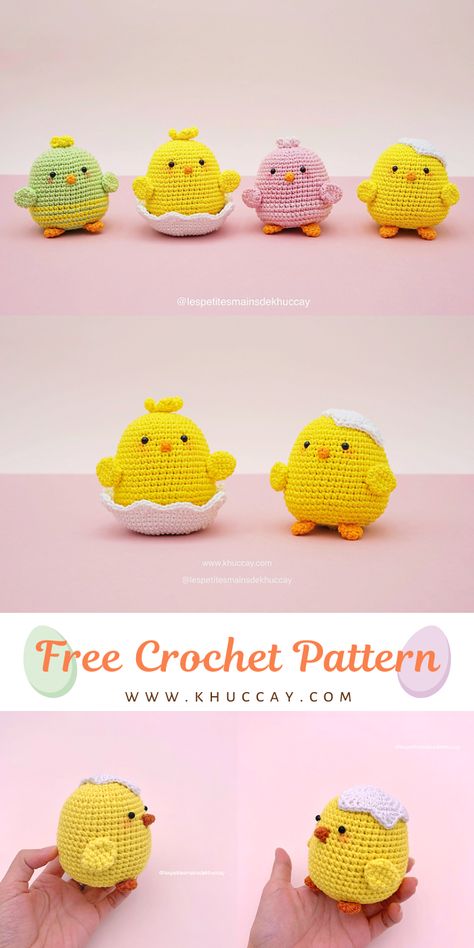 Hi there, I am here to bring you a new free chick amigurumi pattern for Easter 2020 😀 (check out my free crochet pattern the little bunny bag – you may have more idea to making a little gift for your lovelies 😉) .It will be my big pleasure to see your finished product with hashtag #Khuccay #Lespetitesmainsdekhuccay, or add a Ravelry project. Happy crocheting ♥ #amigurumi #crochet #free #pattern #easter #chick Easter Crochet Patterns Free, Crocheting Amigurumi, Crochet Chicken, Easter Crochet Patterns, Crochet Keychain Pattern, Pola Amigurumi, Crochet Animals Free Patterns, Easter Chick, Crochet Amigurumi Free Patterns