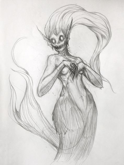 ‪140/365 #mermay #mermaid #mermay2018 #mermaychallenge #sketch #dailysketch #sketchbook #mikephillipsart #sketchart #sketchartist #fantasyart #sketchoftheday #beautiful #creature #siren #seawitch #seacreature #drawing #rough #pencil #catchoftheday #comicart #comic #creepy‬ Sketches Of Creatures, Realistic Siren Drawing, Creature Sketch Monsters, Siren Sketch Drawings, Creepy Mermaid Drawing, Siren Mermaid Drawing, Siren Drawing Beautiful, Siren Drawing Base, Mermaid Drawing Reference Sirens