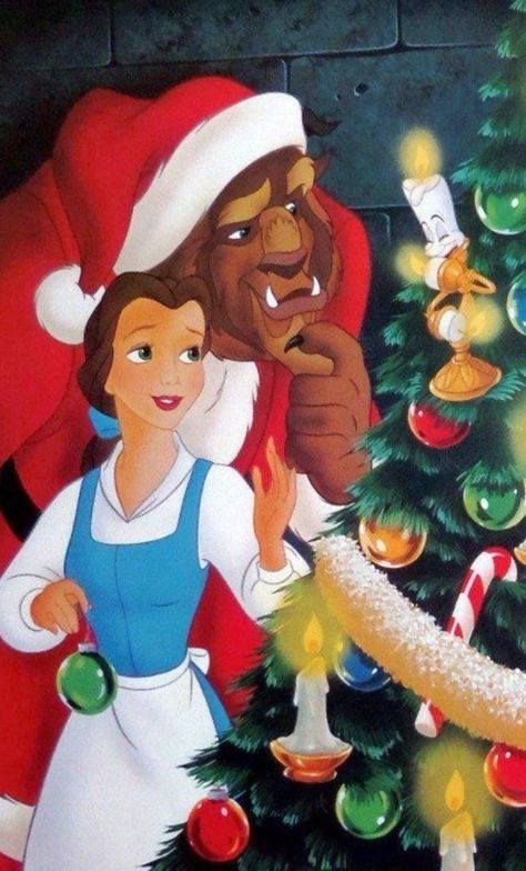 Disney Christmas Cartoon Aesthetic, Christmas Greetings Pictures, Knitting Cartoon, Disney Merry Christmas, Holiday Iphone Wallpaper, Happy Christmas Day, Beauty And The Beast Movie, Belle And Beast, Belle Disney