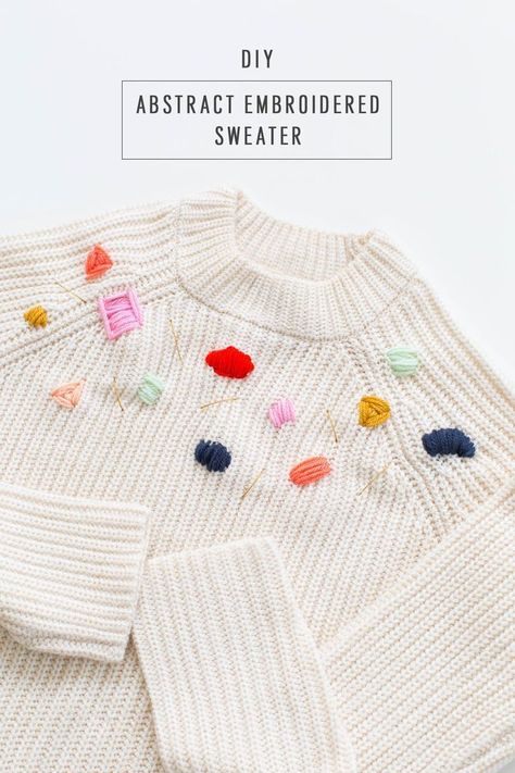 diy Abstract Embroidered Sweater #DIY #sweaters #embroidery #holidays Sweaters Embroidery, Sweater Diy, Diy Sweater, Diy Vetement, Colorful Aesthetic, Diy And Crafts Sewing, Visible Mending, Diy Trends, 자수 디자인