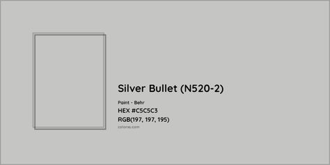 HEX #C5C5C3 Silver Bullet (N520-2) Paint Behr - Color Code Behr Silver Bullet, Pantone Tcx, Dolphin Tale, Analogous Color Scheme, Paint Color Codes, Rgb Color Codes, Behr Colors, Hexadecimal Color, Rgb Color Wheel