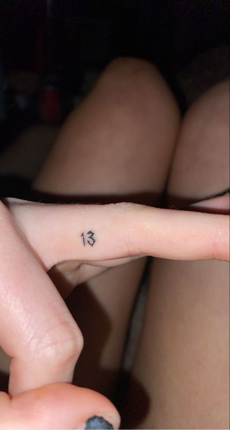 Number Tattoos On Fingers, Number 13 Finger Tattoo, Tattoo Ideas 13 Number, Number Thirteen Tattoo, 43 Tattoo Number, Tattoo 31 Number, The Number 13 Tattoo, Tiny 13 Tattoo, 13 Finger Tattoo