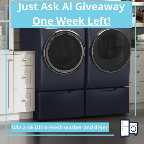 Thre's less than one wek left to enter to win a brand new GE UltraFresh washer and dryer set! This is a favorite set of Al, the internet's premier appliance expert! Washer And Dryer Set, Ge Washer And Dryer, Ge Appliances, One More Day, Day Left, Kitchen Sets, Enter To Win, Kitchen Stuff, Washer And Dryer