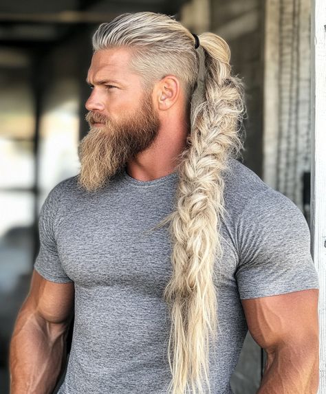 Braided Ponytail for Men Ponytail For Men, A Braided Ponytail, Mohawk For Men, Y2k Braids, Braided Hairstyles For Men, Braids Men, Mohawk Braid, Sleek Bun, A Ponytail