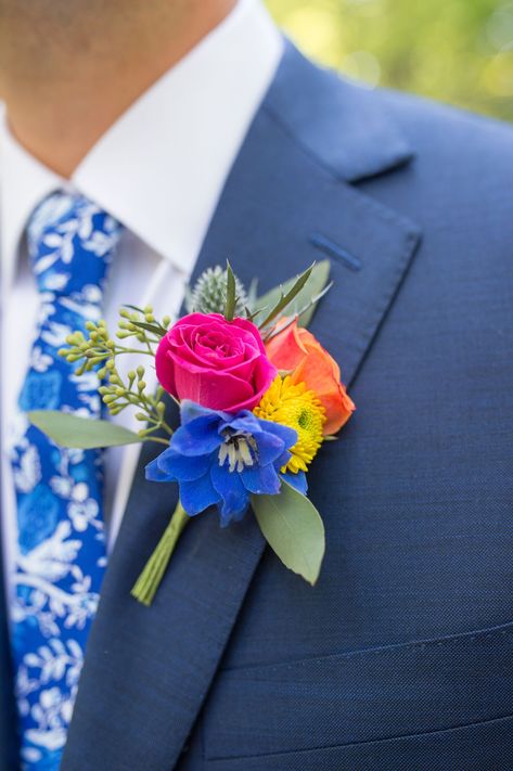 Bright Colored Boutonniere, Teal And Pink Wedding Ideas, Bright Dried Flower Arrangements, Colorful Wedding Boutonniere, Bright Colors Wedding Theme, Bold Summer Wedding Colors, Bright Floral Bouquets, Mexican Bouquet Of Flowers, Bright Wedding Shoes