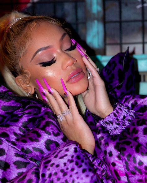 Saweetie Nails, Icy Girl, Amy Winehouse, Purple Nails, Insta Fits, Long Nails, Aura, We Heart It, Hip Hop