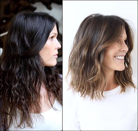 Lob before after haircut Before After Haircut, Before And After Haircut, Long Brunette Hair, Fresh Haircut, Wavy Haircuts, Image Description, Favorite Hairstyles, Shoulder Length Hair, Hairstyles Haircuts