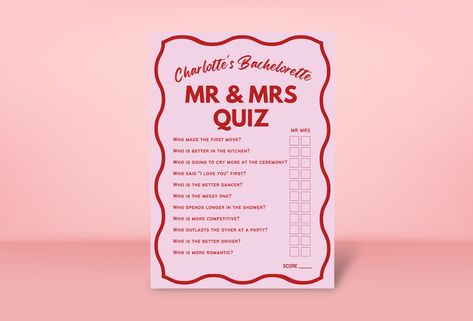 Mr And Mrs Quiz, Games Bridal Shower Ideas, Making The First Move, Bachelorette Party Games, Game Printable, Font Types, The Groom, Mr And Mrs, Hen Party