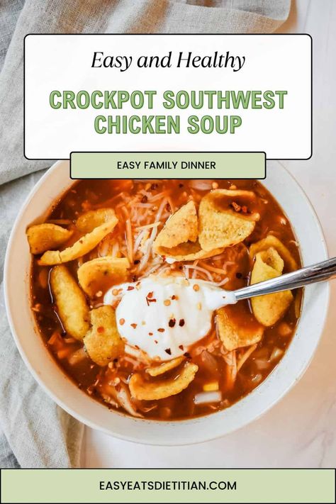 Crockpot Southwest Chicken Soup Southwest Chicken Soup Crockpot, Crockpot Southwest Chicken, Slow Cooker Dinner Healthy, Southwest Chicken Soup, Chicken Soup Crockpot, Soup Crockpot, Chicken Pumpkin, Crockpot Soup, Slow Cooker Dinner Recipes