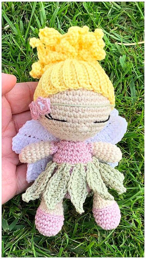 Fairy Crochet Doll Amigurumi Free Pattern 🦉 #crochetdollpatternfreeeasy Crochet Fairy Garden Free Pattern, Fairy Amigurumi Pattern Free, Free Fairy Crochet Patterns, Crochet Fairy Free Pattern, Crochet Fairy Pattern Free, Fairy Crochet Pattern Free, Crochet Fairy Pattern, Crochet Fairies, Crochet Fairy Doll