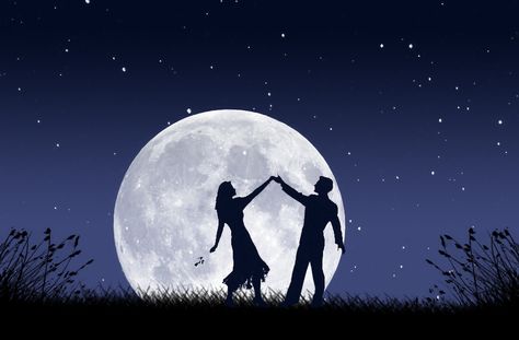 so much romance involved that it's magical. dancing in the moonlight. Couple Painting, Dancing In The Moonlight, Shall We Dance, Under The Moon, Starry Night Sky, Moon Lovers, Beautiful Moon, Dance Art, Anime Couples Drawings