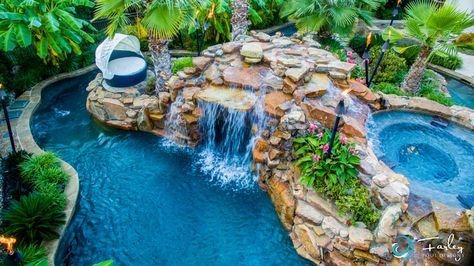 Pools With Lazy River Backyards, Backyard Lazy River, Colleyville Texas, River Pool, Lazy River Pool, Rock Look, Dream Backyard Pool, Residential Pool, Luxury Swimming Pools