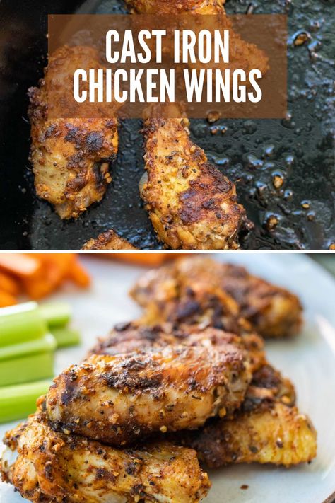 Chicken Wings Cast Iron Skillet, Cast Iron Chicken Wings, Chicken Wings In Skillet, Skillet Chicken Wings, Oven Hot Wings, Best Queso Recipe, Iron Skillet Chicken, Buffalo Chicken Wings Recipe, Wings Recipe Baked