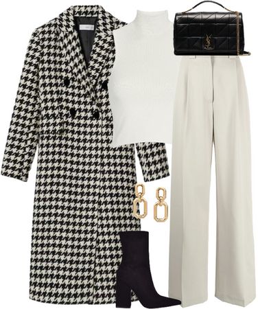 Dogtooth Coat Outfit, Herringbone Coat Outfit, Houndstooth Coat Outfit, Scorpio Style, Houndstooth Outfit, Ny Winter, Chic Capsule Wardrobe, Mango Coats, Herringbone Coat