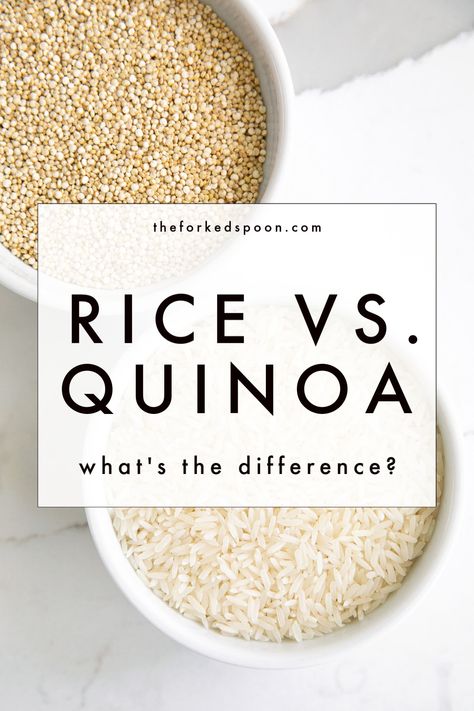 Quinoa vs. Rice: What’s the Difference? Rice has been a popular side dish and the base of many recipes for centuries. Quinoa, though, has seen a surge in popularity over the past few years as consumers have become more health-conscious about the health benefits of high-protein grains. Here is what you need to know about the differences between quinoa vs. rice. Is Rice Healthy For You, Is Quinoa Good For You, Healthy Rice Alternatives, Quinoa Benefits Facts, Quinoa Rice Recipes, White Quinoa Recipes, Protein In Quinoa, High Protein Side Dishes, Quinoa Vs Rice