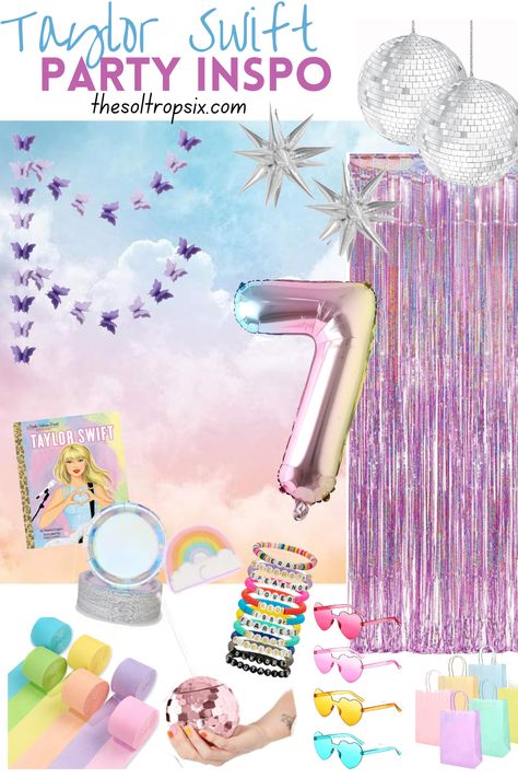 Taylor Swift Party Inspo - The Soltrop Six Taylor Swift Birthday Outfit Kids, Taylor Swift Birthday Party Goodie Bags, Taylor Swift 6th Birthday, Girls 8th Birthday Party Themes, Taylor Swift Kids Party, Taylor Swift Goodie Bags, Girls 8th Birthday Party Ideas, Taylor Swift Pool Party, 7 Year Birthday Party Ideas Girl