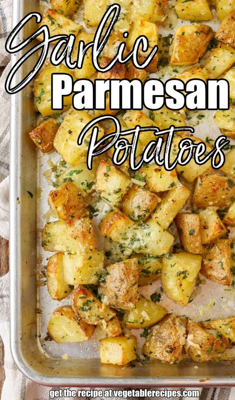 Garlic Parmesan Roasted Potatoes Parmesan Yellow Potatoes, Yellow Potato Side Dishes, Roasted Yellow Potatoes, Garlic Parmesan Roasted Potatoes, Parmesan Potato Recipe, Easy Dinner Dishes, Parmesan Crusted Potatoes, Potatoe Recipes, Garlic Parmesan Potatoes