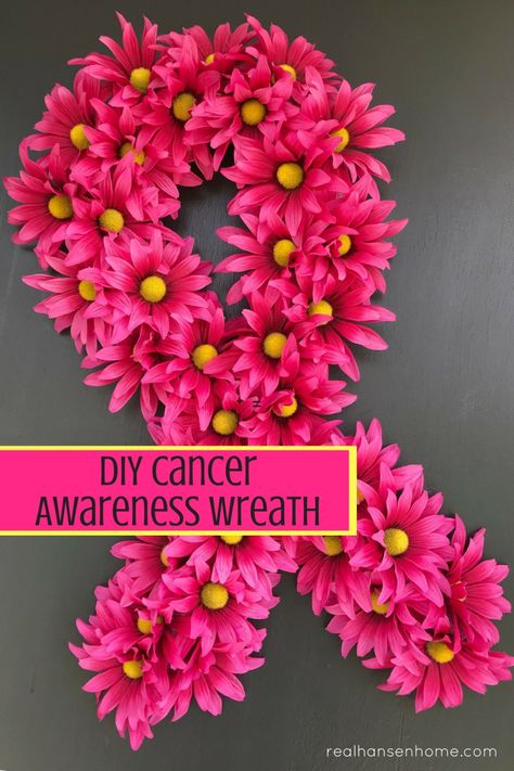 Awareness Ribbon Wreath, Awareness Wreath, Pink Wreath, Ribbon Wreath, Awareness Ribbon, Dollar Tree Crafts, Tree Crafts, Dollar Store Crafts, Awareness Ribbons