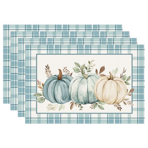 PRICES MAY VARY. Premium Material : Made of Faux Linen 100% Polyester, sturdy sewing, soft and durable, protecting your dinning table from scratches and stains. If you are looking for matching table runner, the link is https://www.amazon.com/dp/B0DB7XCGWD Pumpkin Design: Our fall placemats are designed in an elegant pumpkins eucalyptus leaves print, creating an atmosphere of autumn harvest. The sleek and stylish patterns enhance the overall aesthetic appeal, creating a visually pleasing atmosphe Kitchen Dinning Table, Thanksgiving Party Decor, Elegant Pumpkins, Fall Placemats, Thanksgiving Kitchen, Home Party Decor, Blue Buffalo, Autumn Thanksgiving, Blue Pumpkins