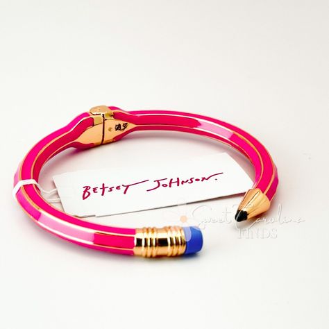 Betsey Johnson Pink Pencil Hinged Bangle Bracelet With Gold-Tone Hardware With Gift Box Ships Fast - Ships Within 1 Business Day Or Less! * New With Tags * Includes Gift Box! * Pink Enamel Over Metal - Zinc, Enamel * Gold Tone Hardware * Circumference: 6.25" * Hinge Closure * Perfect Back-To-School Jewelry, Teacher Gift Pencil Bracelet, Betsey Johnson Bracelet, Pink Pencil, Wrist Jewelry, School Jewelry, Bow Bracelet, School Teacher Gifts, Jewelry Accessories Ideas, Toggle Bracelet