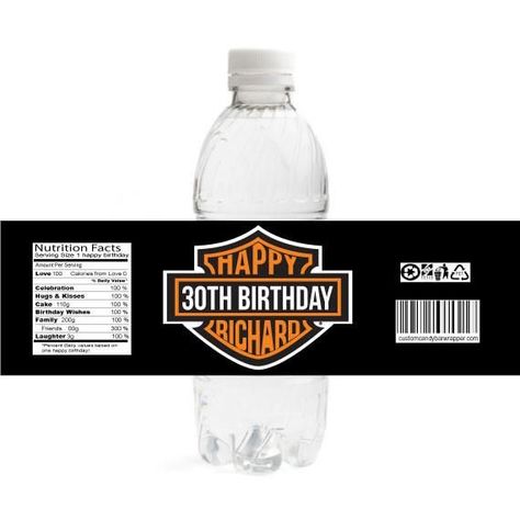 Harley Davidson Party Theme, Harley Davidson Store, Water Bottle Labels Birthday, Harley Davidson Birthday, Birthday Bottle, Personalized Water Bottle Labels, Harley Davidson Gifts, Diy Birthday Party, 60th Birthday Party