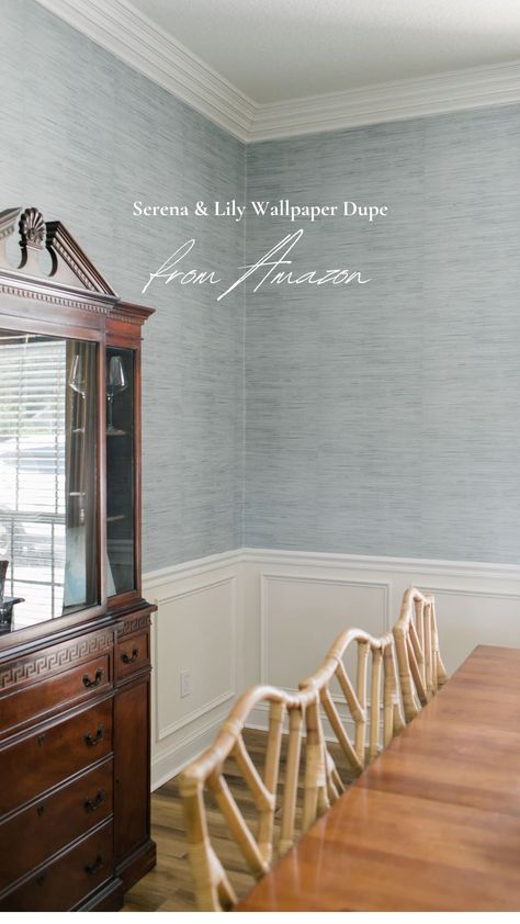 Serena & Lily Wallpaper Dupes: Elevate your space - Popular Dining Room Wallpaper, Wallpaper Rooms Ideas, Grasscloth Bedroom Wallpaper, Grass Cloth Wallpaper Laundry Room, Wallpaper Entryway Foyers Coastal, One Wallpaper Wall Bedroom, Serena And Lily Wallpaper Dining Room, Wallpaper With Wainscoting Bedroom, Wallpaper Backgrounds Dining Room