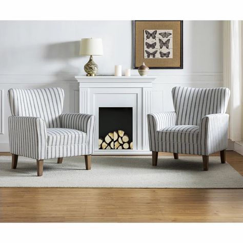 Breakwater Bay Oswayo 31" W Polyester Armchair & Reviews | Wayfair Striped Armchair, Cozy Seats, Accent Chair Set, Coastal Modern, Contemporary Chairs, Upholstered Arm Chair, Beachcrest Home, Accent Chairs For Living Room, Living Room Seating