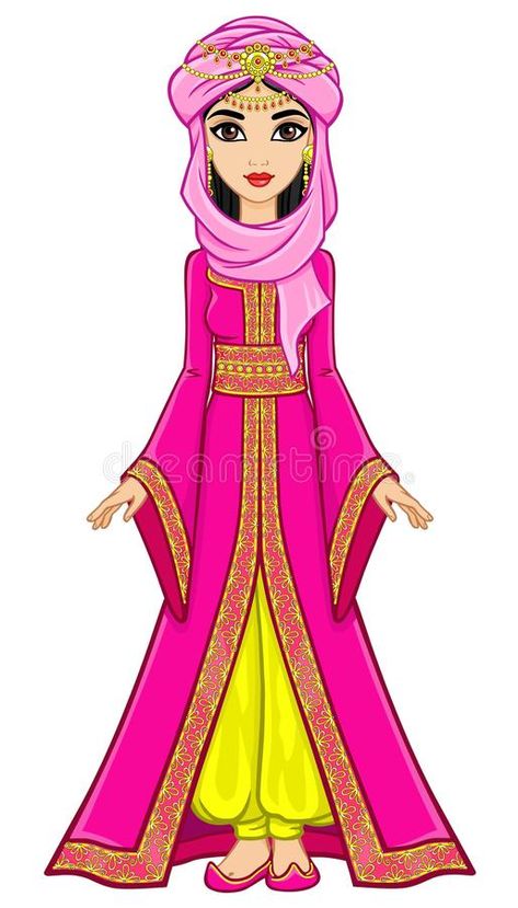 Ilustración acerca Retrato de la princesa árabe de la animación en traje antiguo crecimiento completo Ilustración del vector aislada en un fondo blanco. Ilustración de retrato, princesa, antiguo - 86280775 Nefertiti Illustration, Arab Princess, Egyptian Princess, Anime Egyptian, Paper Doll Dress, Queen Nefertiti, Illustration Portrait, Princess Cartoon, Embroidery Blouse Designs