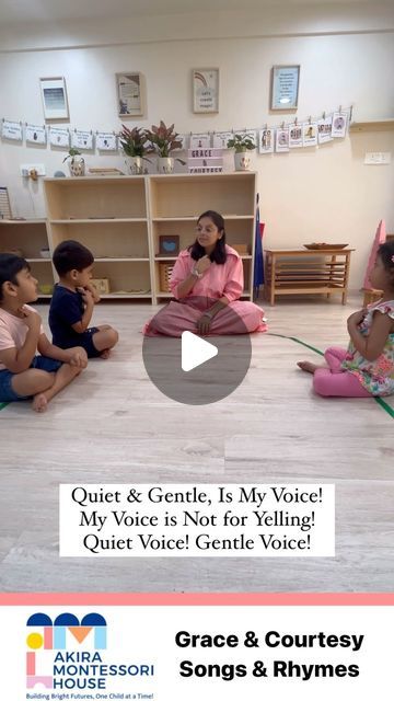 Akira Montessori House on Instagram: "Embracing poise and charm through delightful melodies at Akira Montessori House 🎵✨  Grace & Courtesy Lessons with Songs and Rhymes💙  #children #montessori #akiramontessori #montessoriactivities #songsandrhymes #quiet #gentle #voice #montessorigraceandcourtesy #graceandcourtesy" Montessori Rhyming Activities, Montessori Circle Time Activities, Grace And Courtesy Activities, Grace And Courtesy Lessons Montessori, Morning Circle Ideas Preschool, Montessori Songs, Grace And Courtesy, Circle Time Activity, Physical Activities For Toddlers