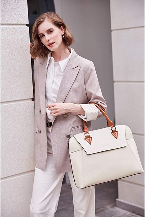 Leather high-quality handbags Briefcase For Women, Brown Combination, White Leather Bag, Briefcase Women, Laptop Shoulder Bag, Laptop Briefcase, Professional Bag, Trendy Tote Bags, Quality Handbags