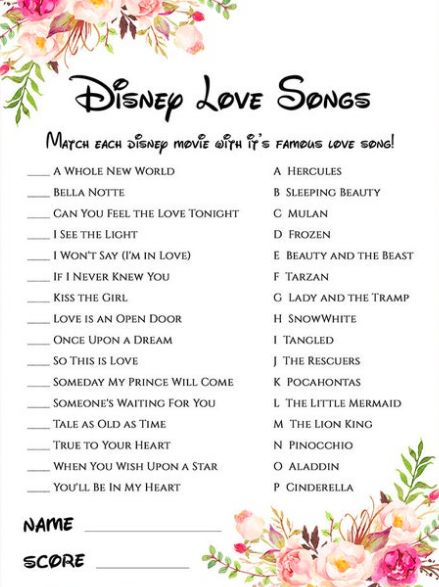 15 Magical Disney Bridal Shower Ideas | Bridal Shower 101 Disney Themed Bridal Shower Games, Bridal Shower Games Disney, Disney Wedding Shower Ideas Decoration, Hidden Mickey Bridal Shower Game, Beauty And The Beast Bridal Shower Games, Disney Love Songs Bridal Shower Game, Disney Shower Games, Subtle Disney Bridal Shower Ideas, Princess Themed Bridal Shower Ideas